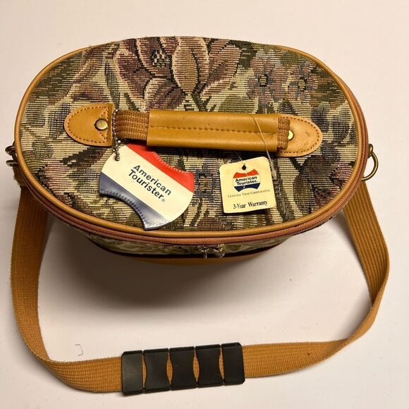 American Tourist Tan Tapestry Train Case Carry On Bag Vintage - Picture 6 of 16